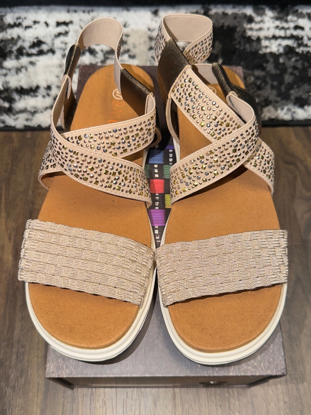 bernie mev. Nude Beaded Crisscross Slingback Sandals